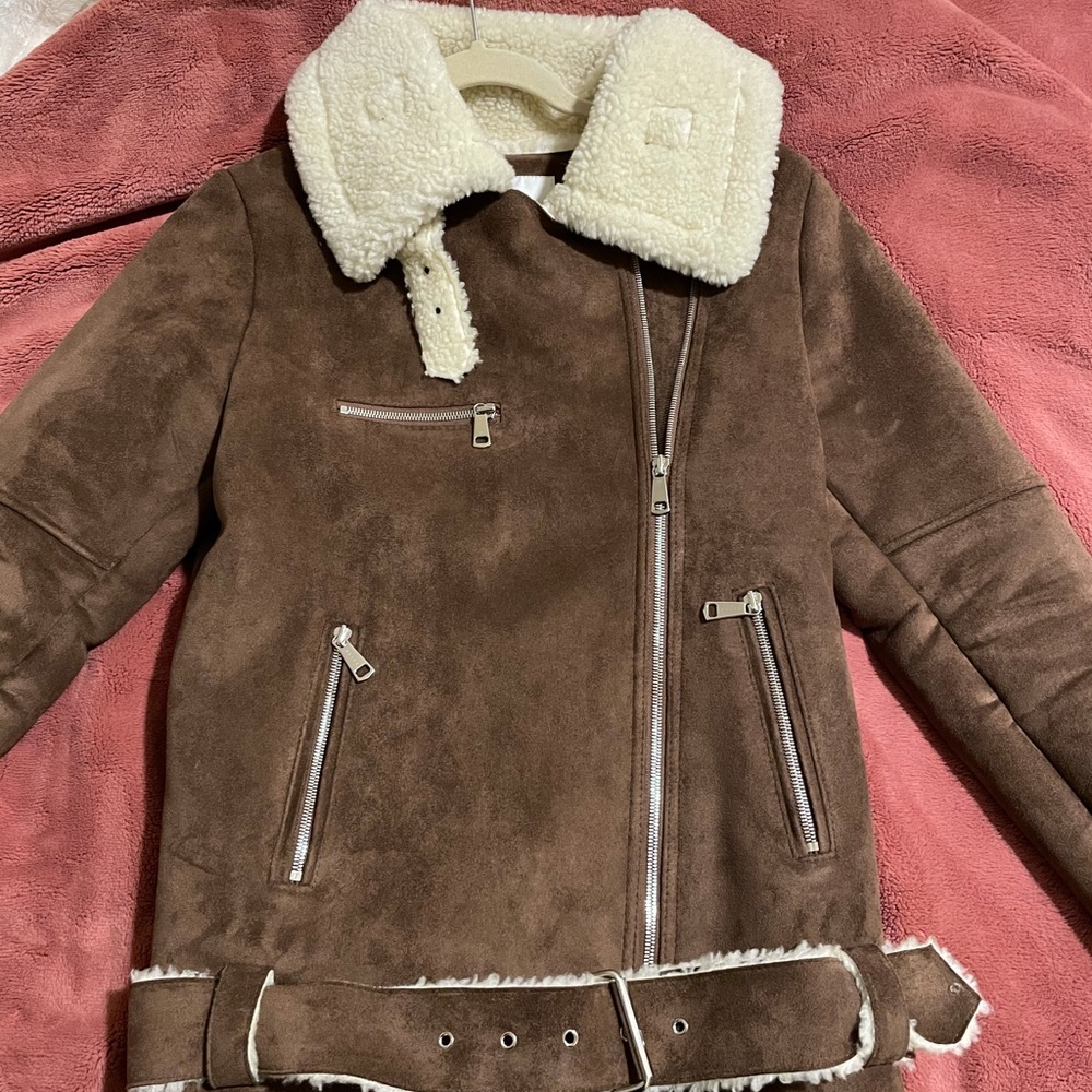 Brown Suede Moto Jacket by Olive Clothing